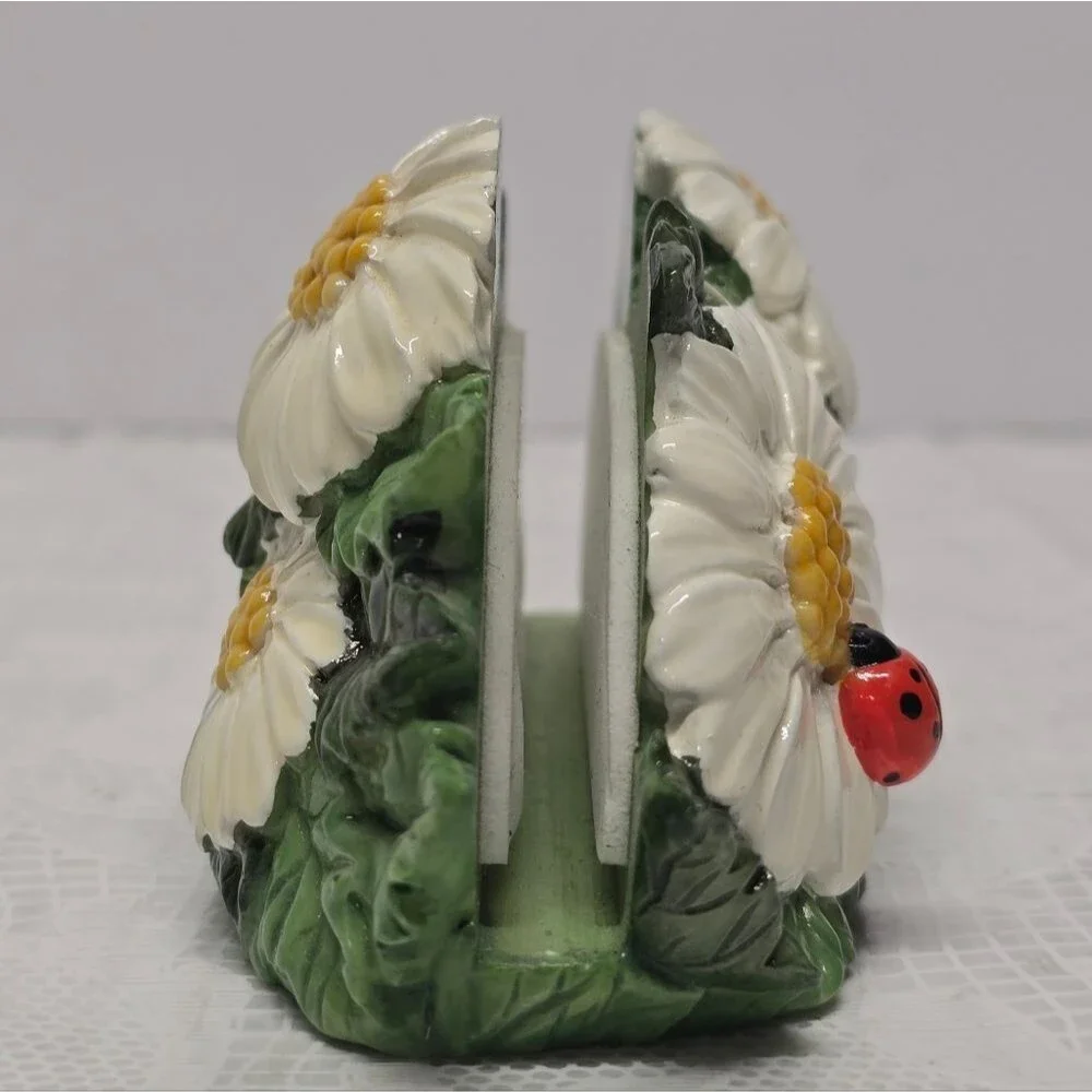 Vintage 2000 Floral Camomile And Ladybug Napkin Or Cards Holder Cottage Decor